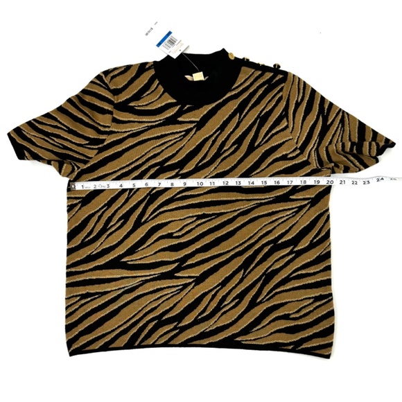 Michael Kors Women's Short Sleeve Sweater - Animal Print with Metallic Detail - Picture 9 of 12